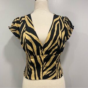 FREE PEOPLE S Show Me Love Zebra Print Smocked Cropped Coquette Party Blouse